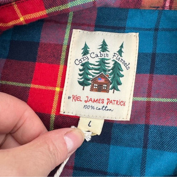 NWT Kiel James Patrick Size L Flannel Tartan Plaid Dress Tie Waist Pockets - Picture 4 of 15